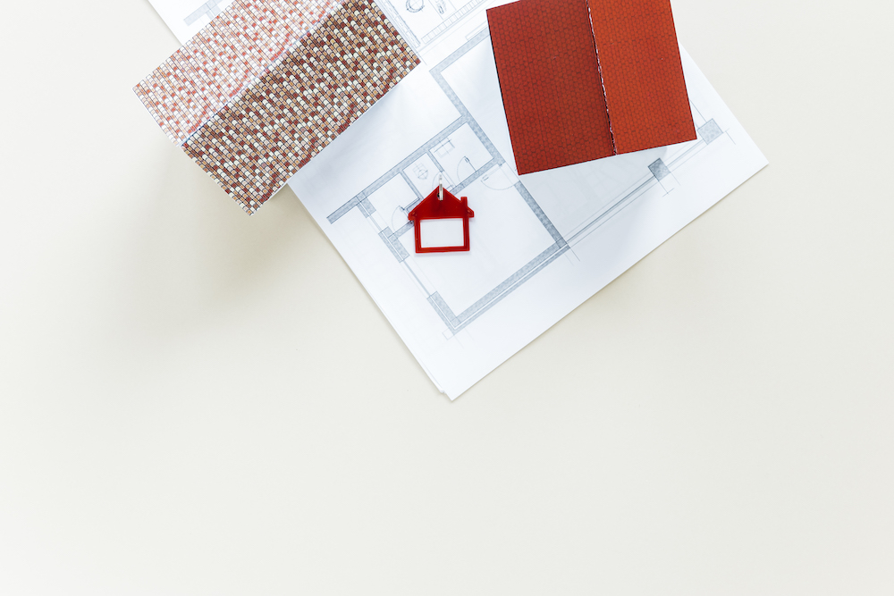blueprint house model with keychain isolated white background blueprint house model with keychain isolated white background